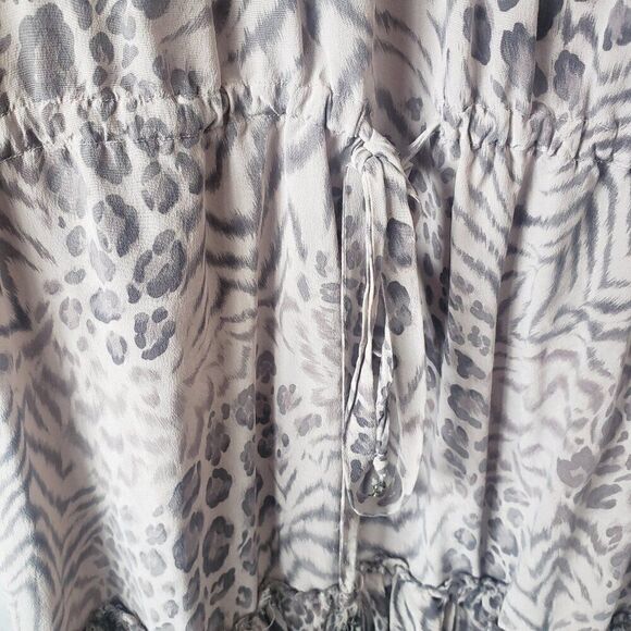 Rebecca Taylor Meow Animal Print 100% Silk Dress Size 10 Ruffle Hem Mob Wife - Picture 4 of 10
